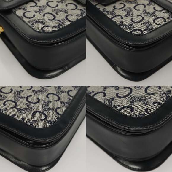 CELINE C Sulky Shoulder Bag Canvas Navy Gold - Picture 10 of 13